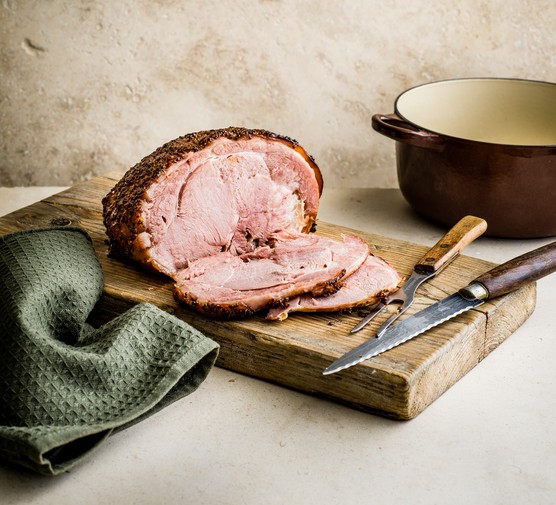 Sliced slow cooker gammon braised in cider