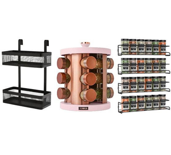 Three different spice racks