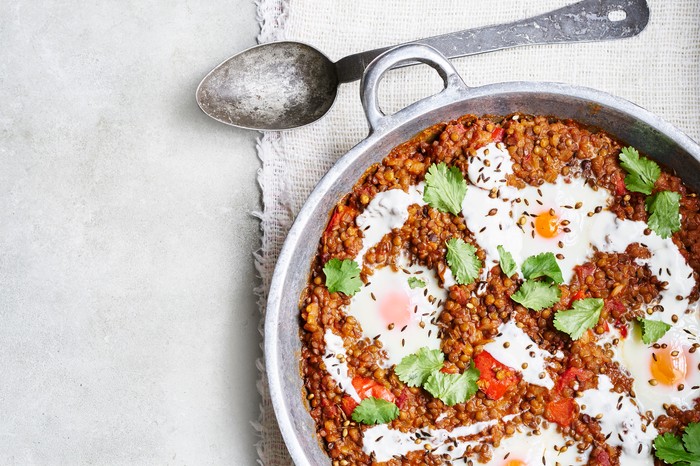 Baked Eggs Shakshuka with Lentils