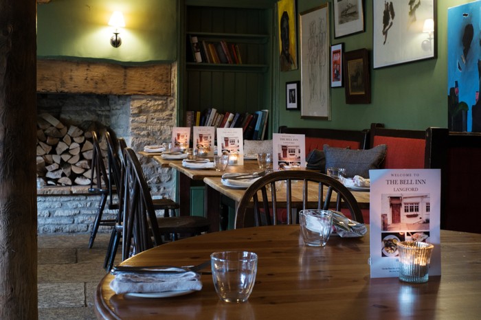 Inside the restaurant at The Bell Inn, Langford Inside the restaurant at The Bell Inn, Langford