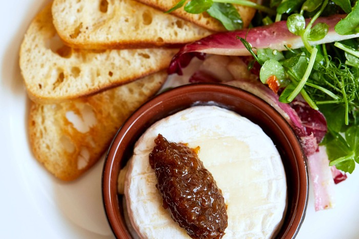 Potted cheese with toast and salad on the side