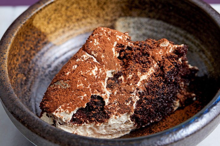 Vegan tiramisu in a bowl