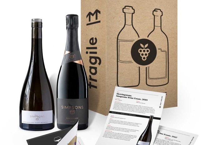 Wine of England A Wine of England box with two bottles of wine and information cards