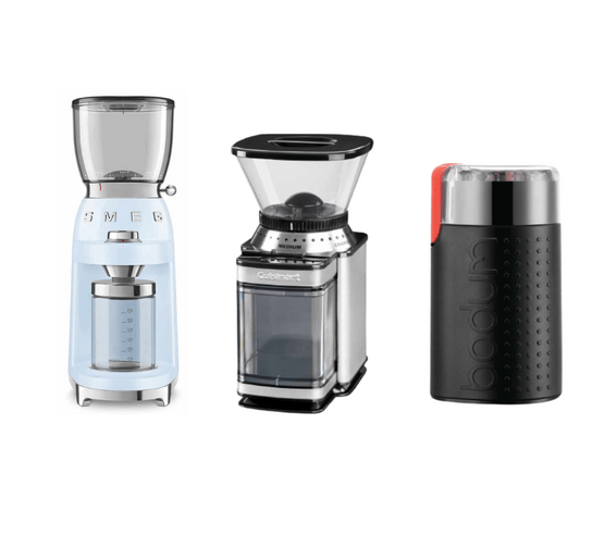 three coffee grinders in a row