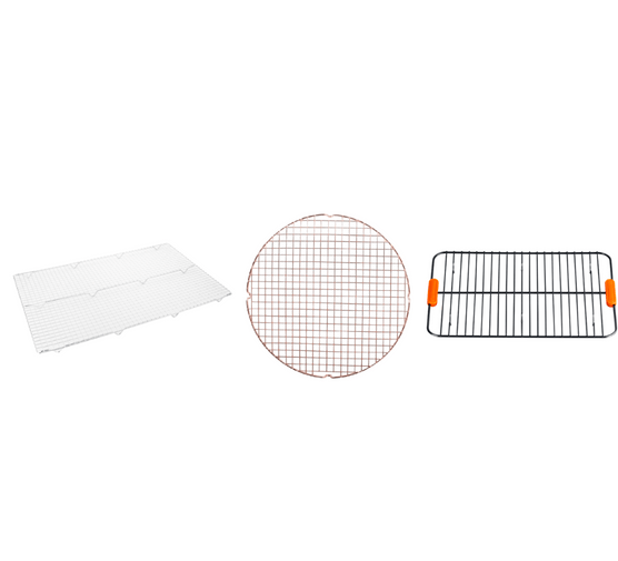 three cooling racks one large one, one circle one and one black one