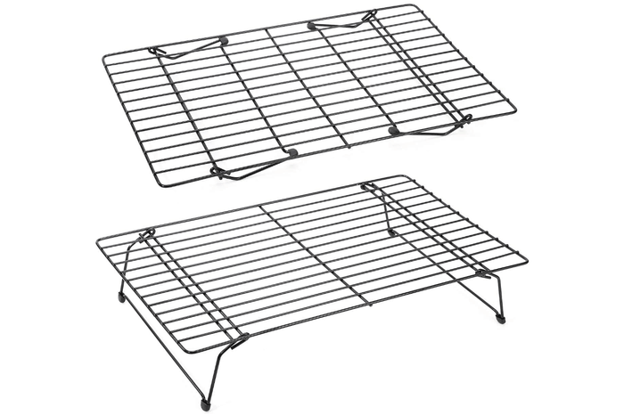 black cooling rack one folded and one upright