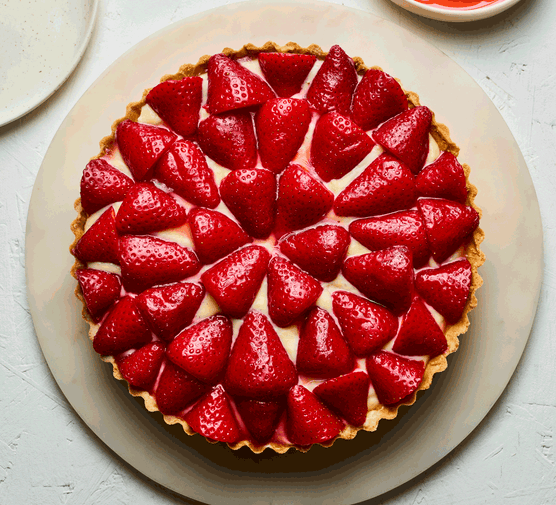Strawberry tart Macerated strawberry tart on a plate