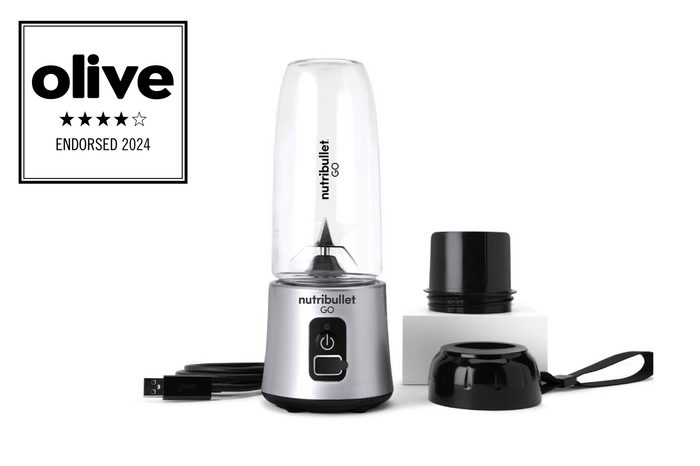 Nutribullet GO Portable blender with olive accreditation badge