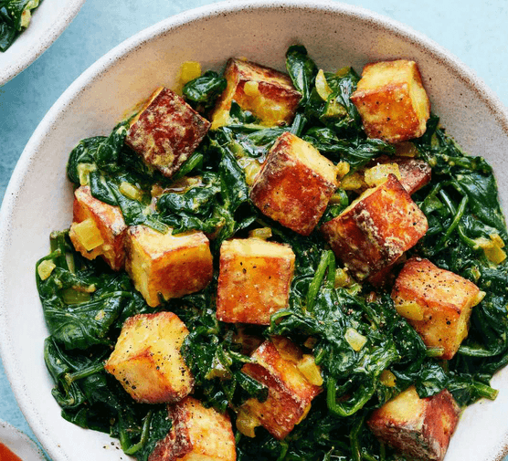 Saag paneer in a bowl