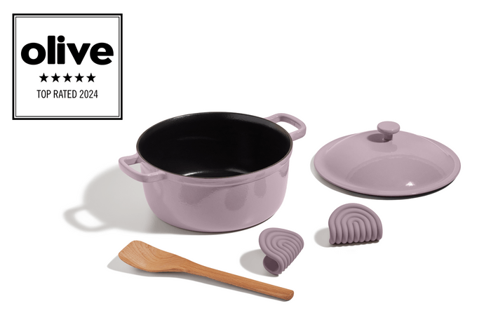 Our Place Cast Iron Perfect Pot Our Place Cast Iron Perfect Pot with olive accreditation badge