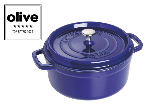 Staub La Cocotte 26cm Round Cast Iron with olive accreditation badge