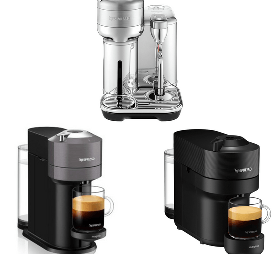 Three Nespresso machines against a white background